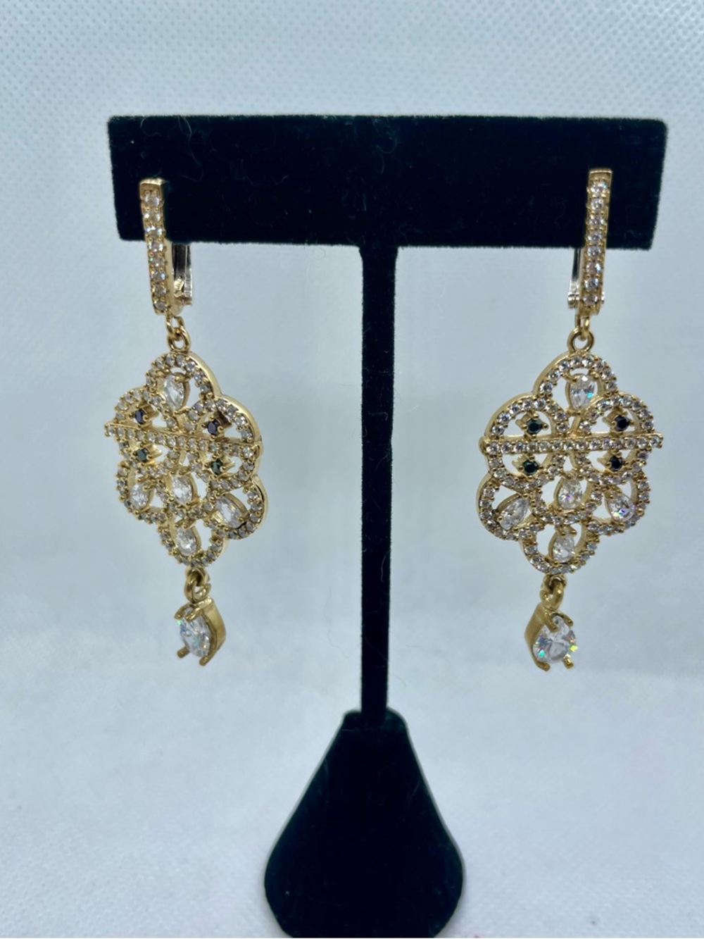sterling silver over bronze genuine saphire Filigree Drop Earrings –